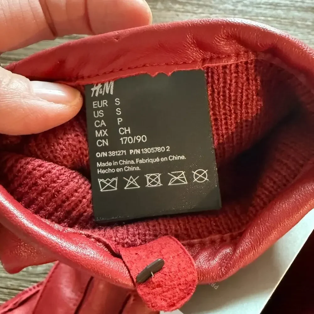 H&M 100% Leather Long Gloves – Dark Red – Size S Winter Accessories Classic